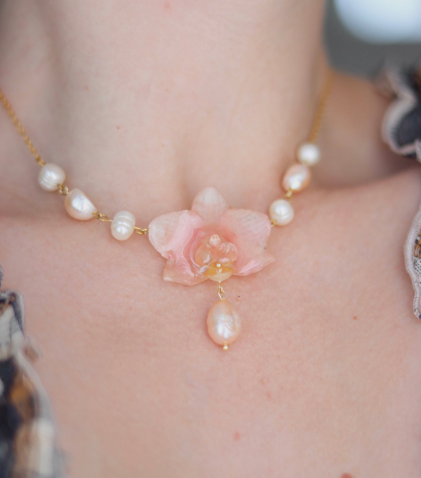 Pink Pearl Orchid Necklace