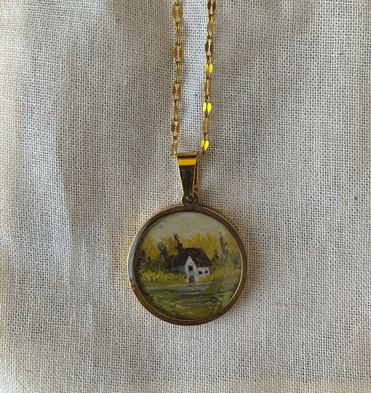 ‘Cottage In Fall’ Mini Painting Necklace
