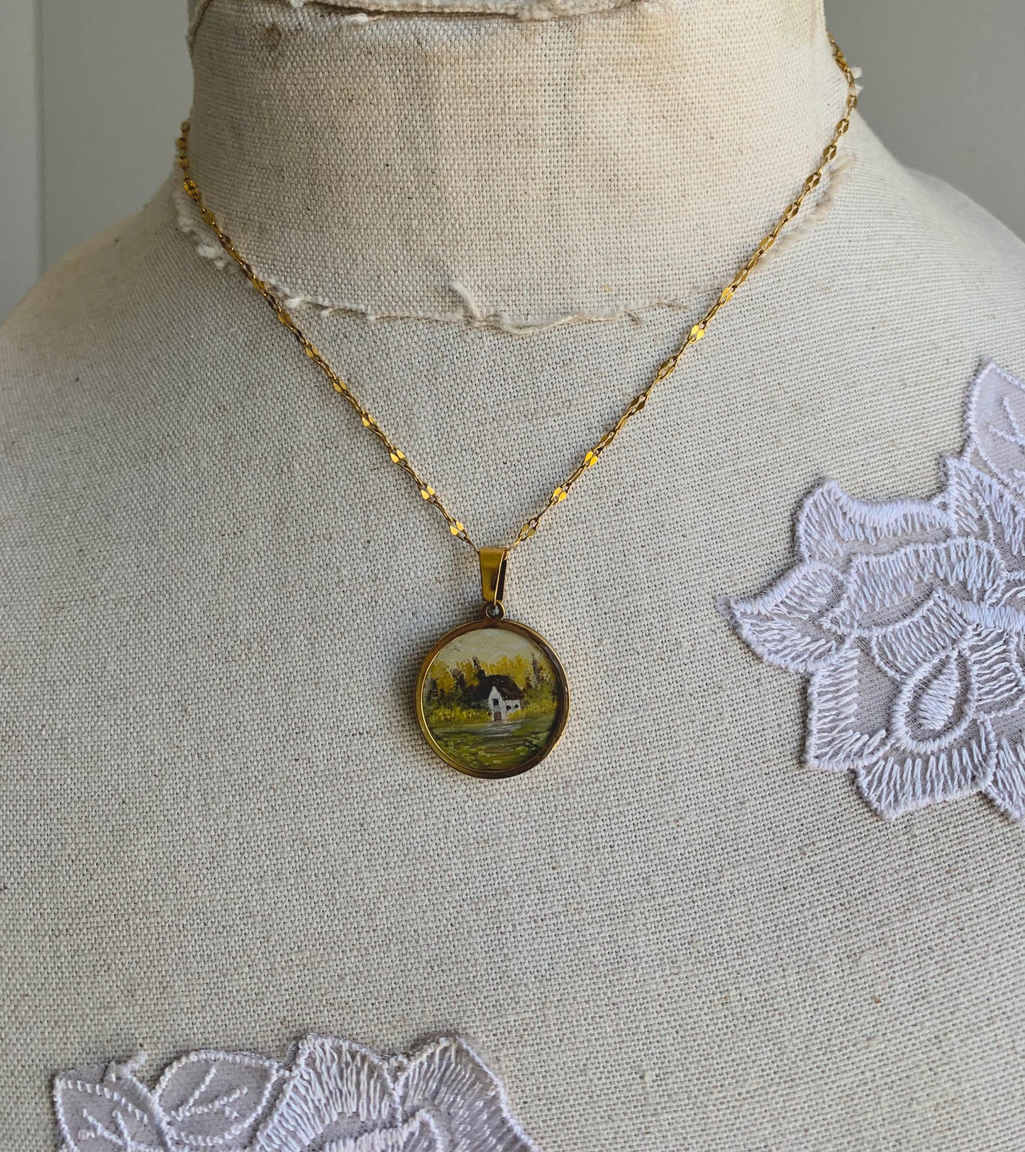 ‘Cottage In Fall’ Mini Painting Necklace