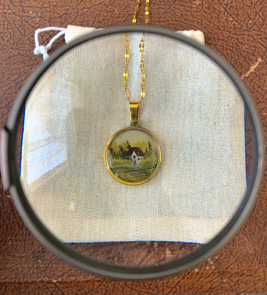 ‘Cottage In Fall’ Mini Painting Necklace