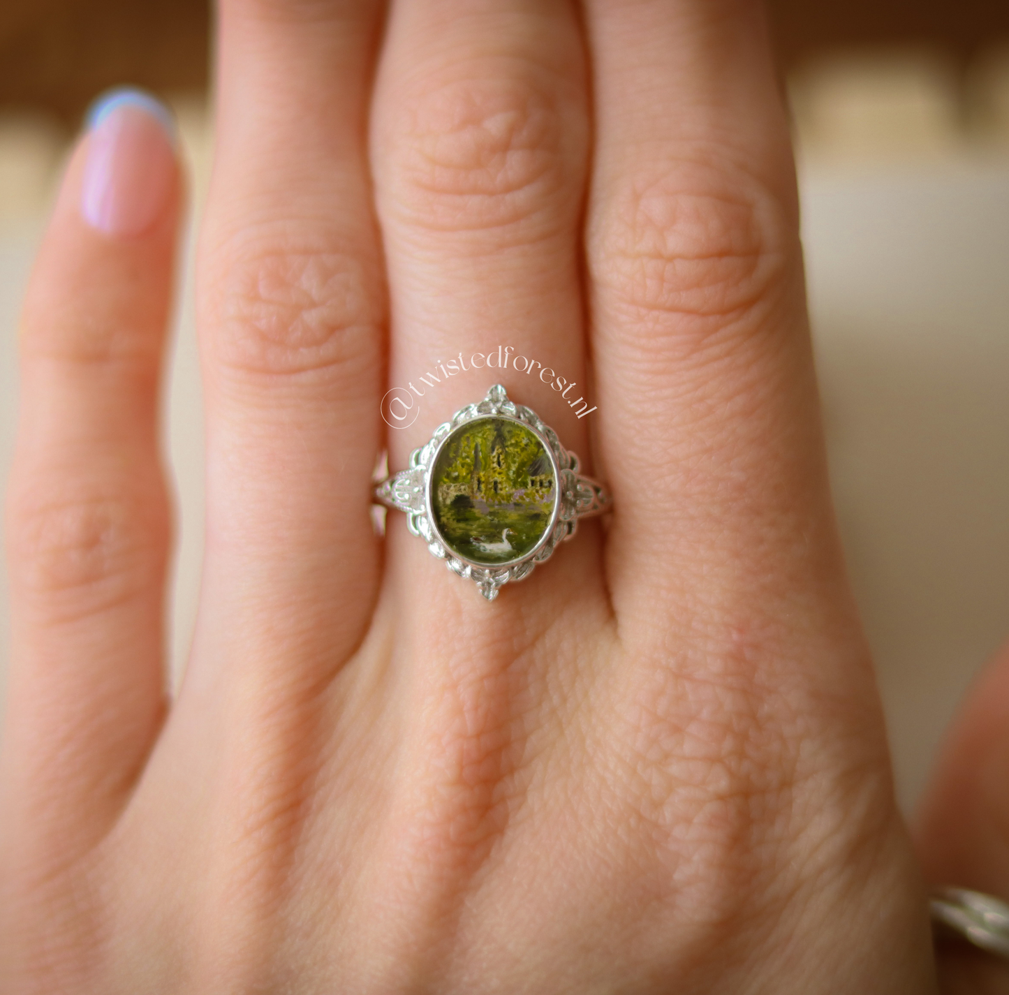 “Swanmere Castle” Mini Painting Sterling Silver Ring