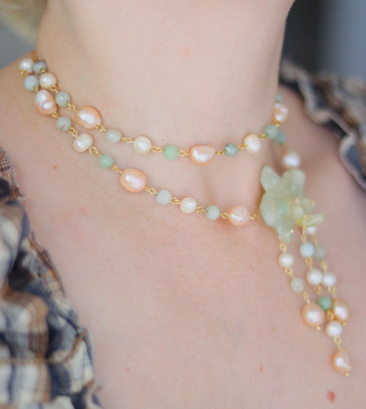 Aventurine & Pearl Orchid Necklace