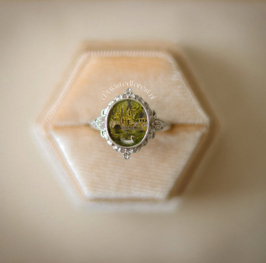 “Swanmere Castle” Mini Painting Sterling Silver Ring