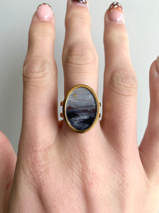 ‘Moonlit Low Tide’ Mini Painting Ring