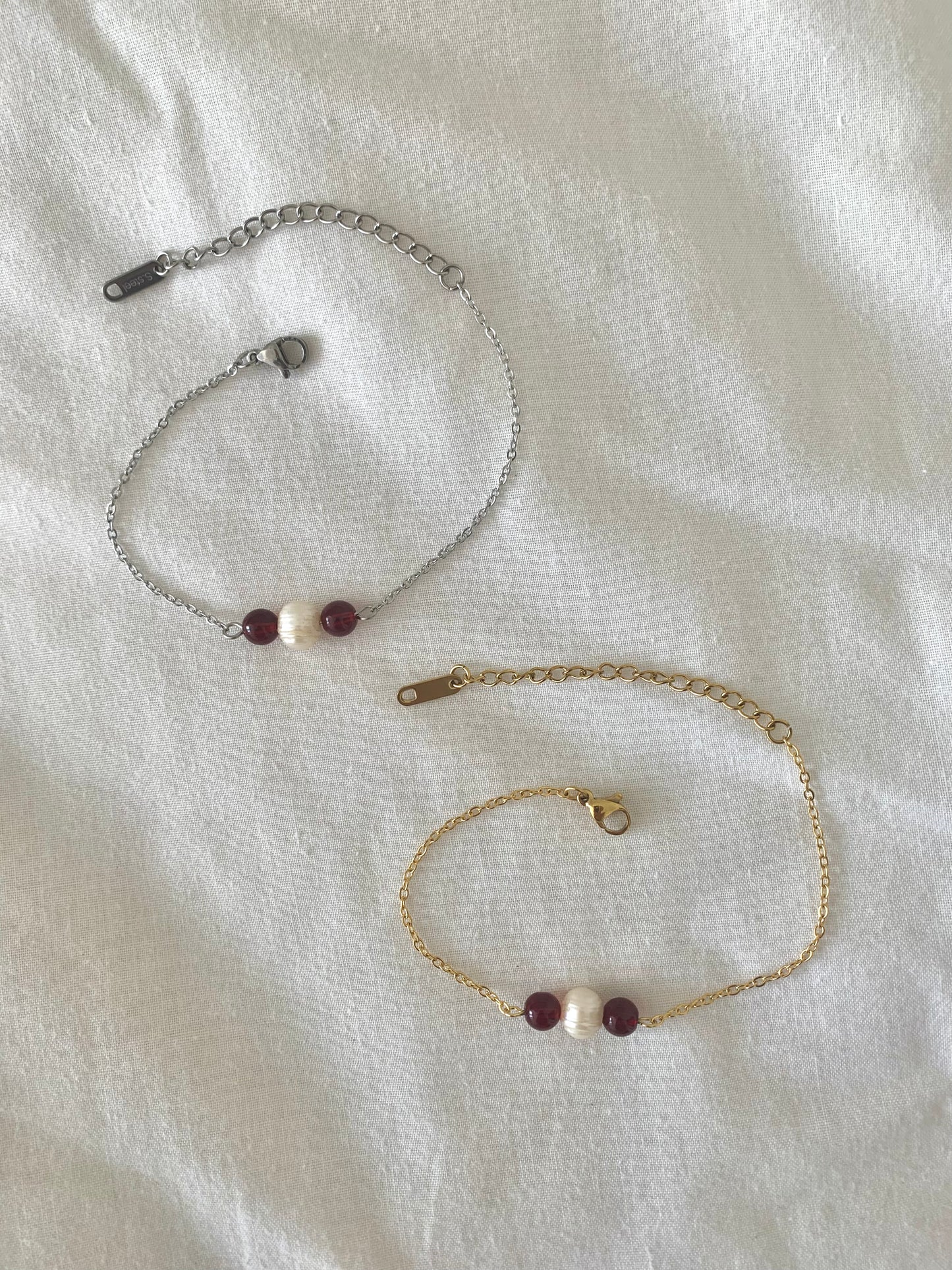 Pearl & Garnet Trinity Bracelet