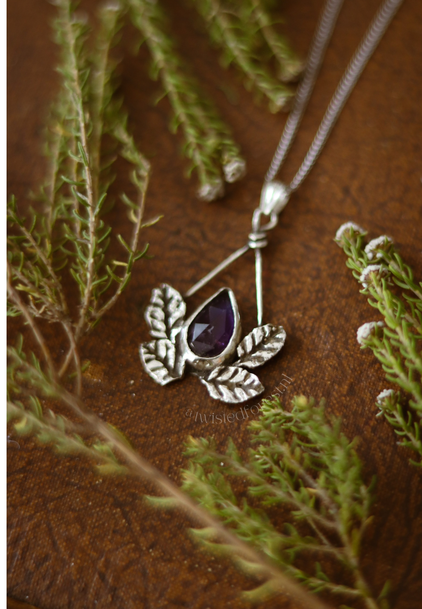 Amethyst Droplet Leaves Necklace