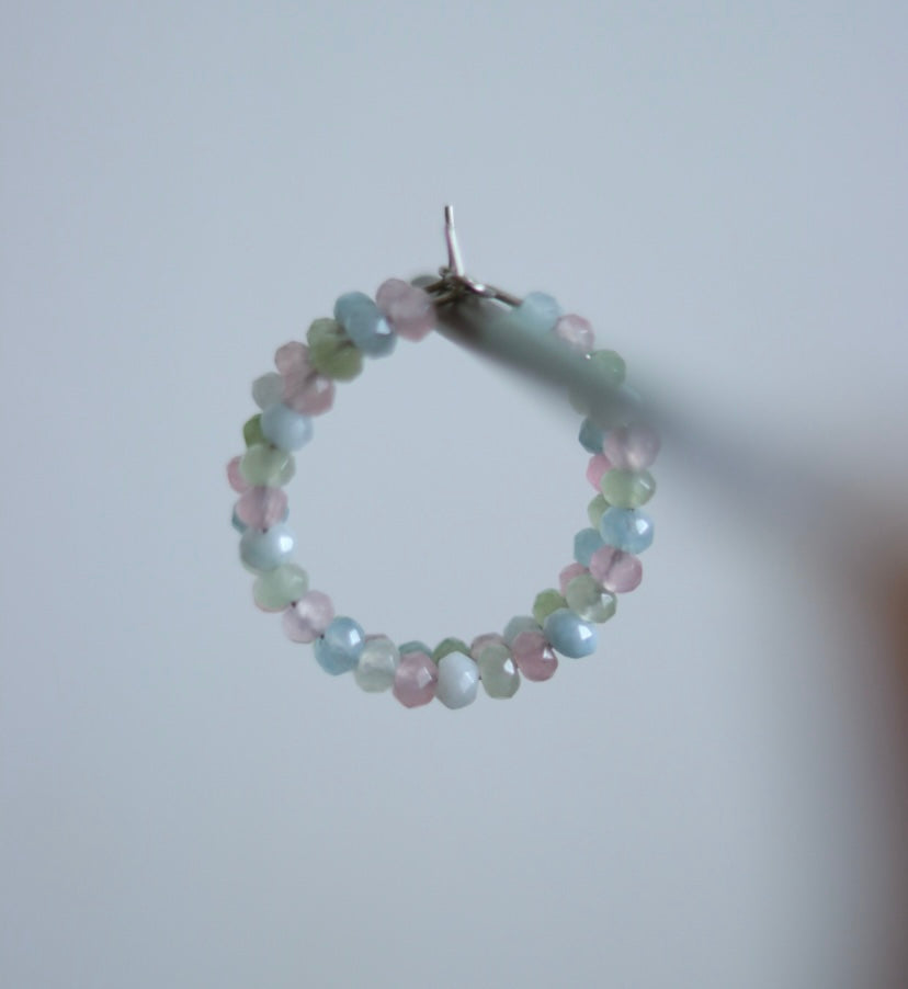 ‘Gabrielle’ Rose Quartz, Aquamarine & Aventurine Gemstone Hoops