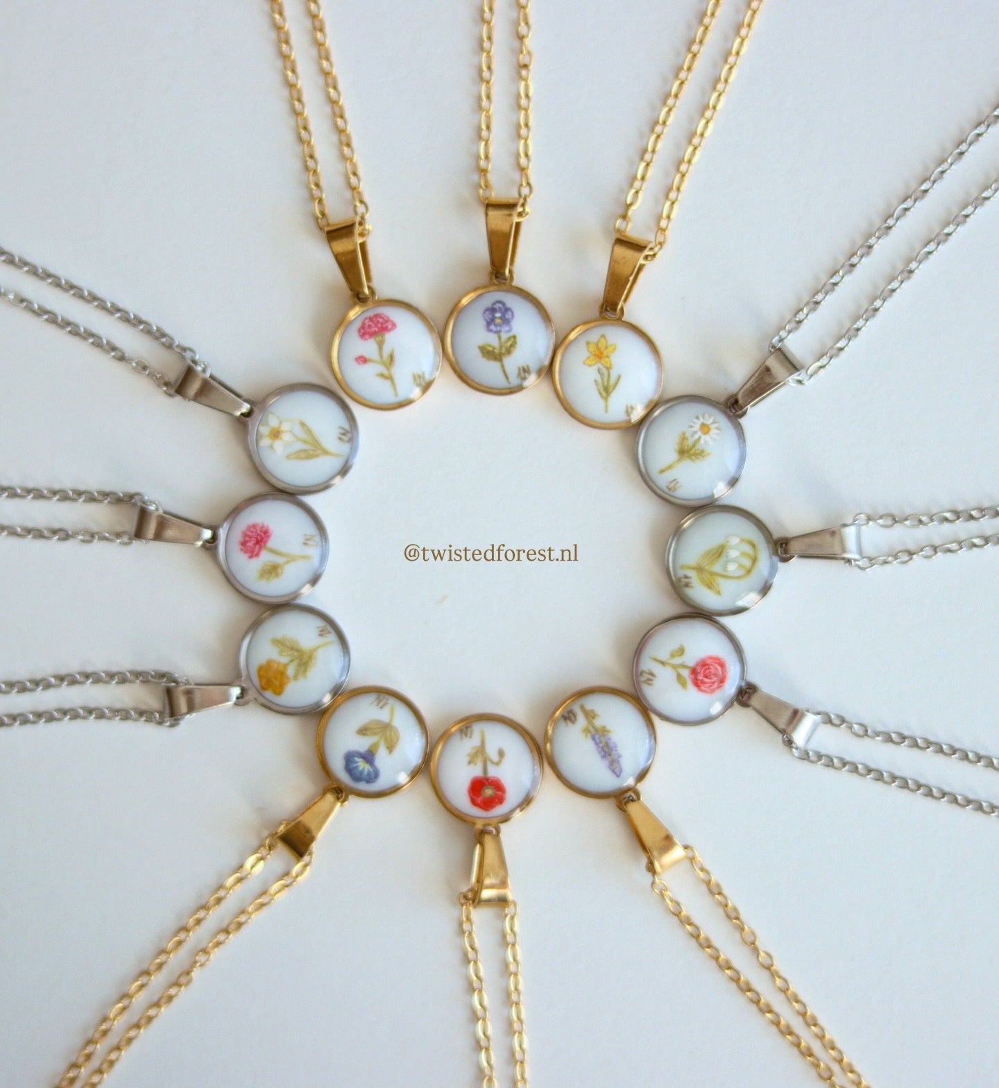 Hand-Painted Birth Month Flower Necklaces