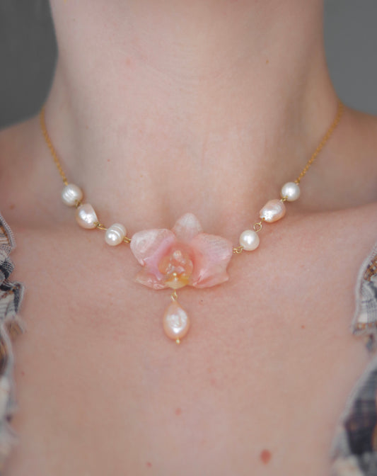 Pink Pearl Orchid Necklace