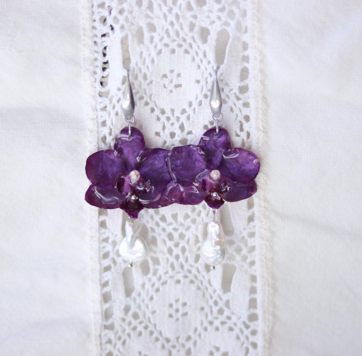 Orchid & Freshwater Pearl Earrings
