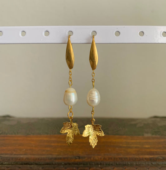 Pearl Leaf Earrings