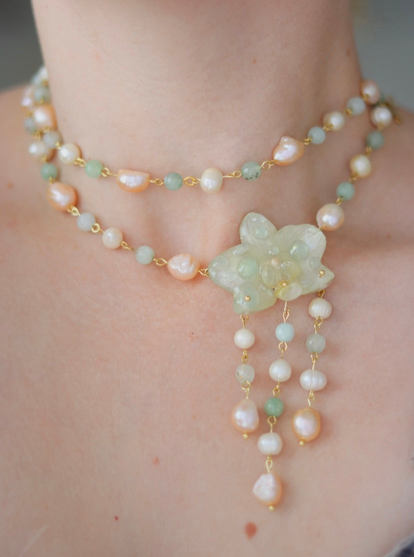 Aventurine & Pearl Orchid Necklace
