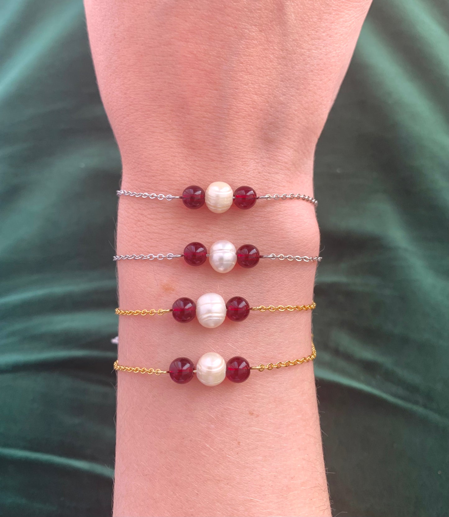 Pearl & Garnet Trinity Bracelet