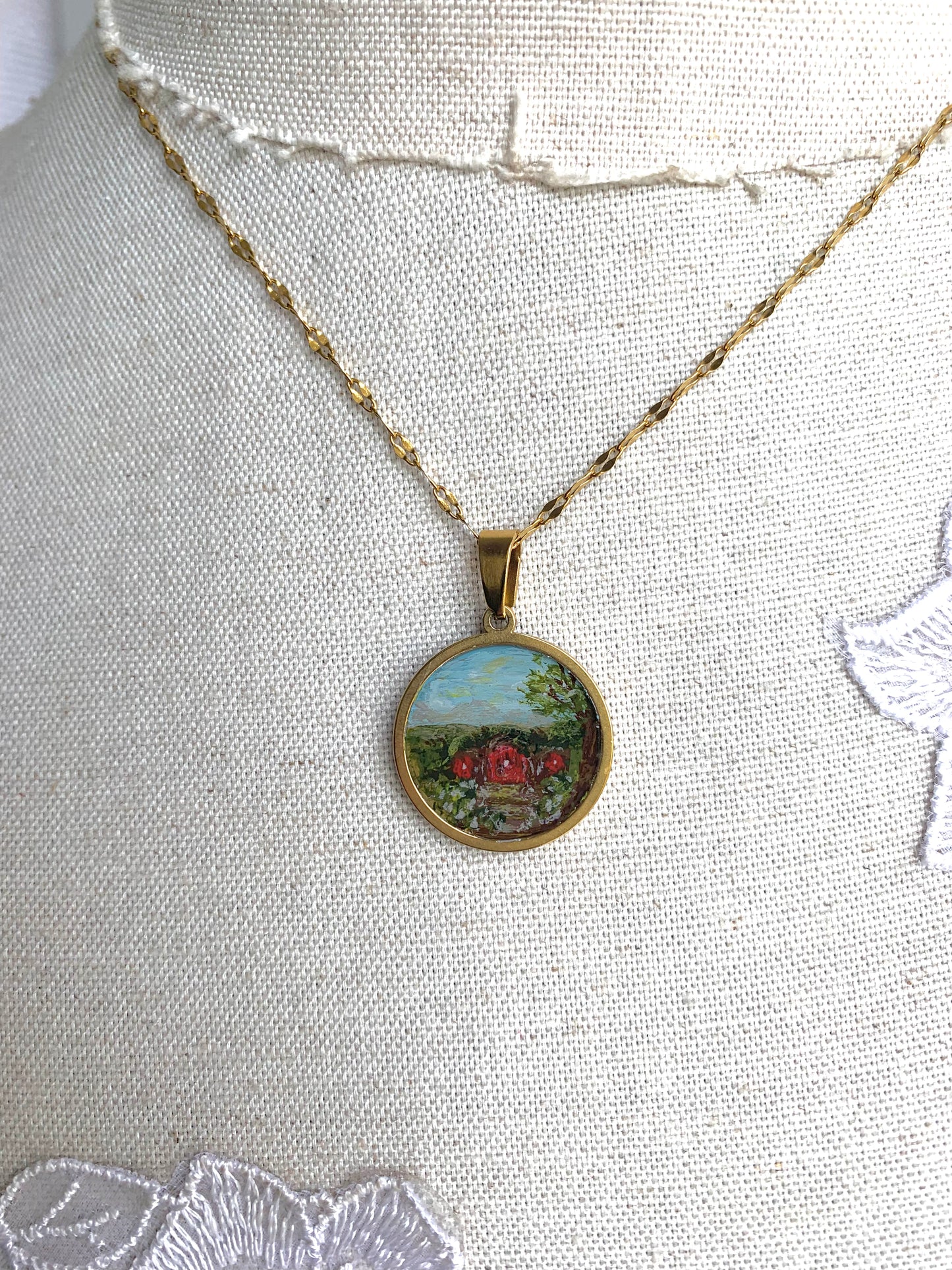‘Hobbit Dwelling’ Mini Painting Necklace