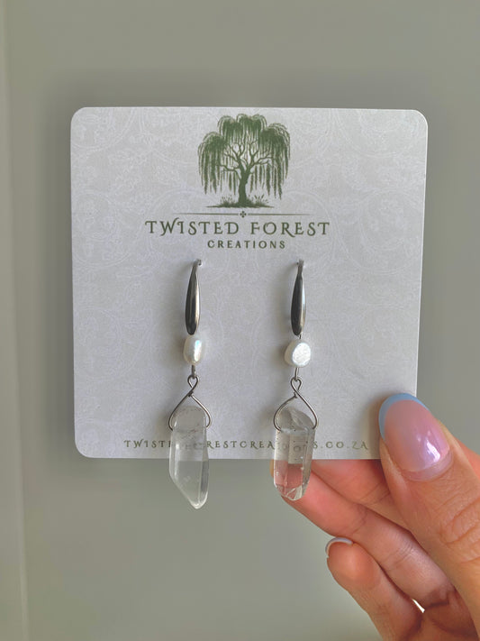 Clear Quartz & Pearl Earrings