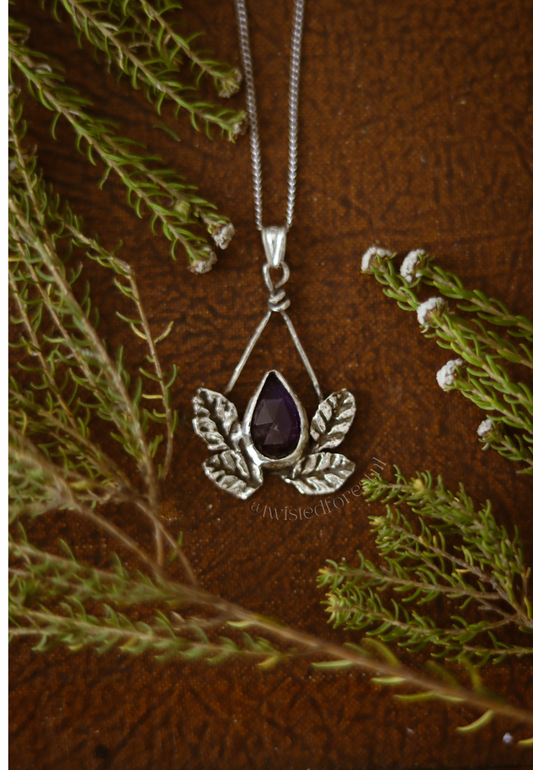 Amethyst Droplet Leaves Necklace
