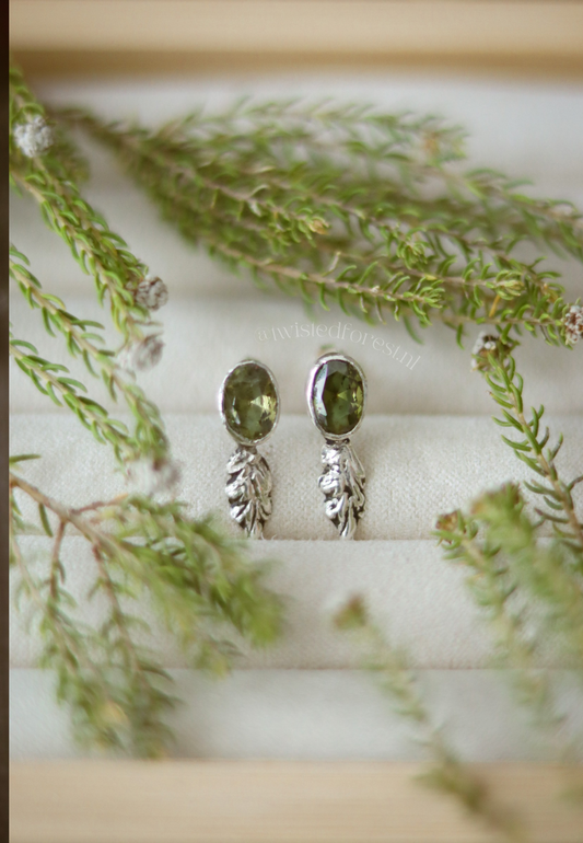 Peridot Oak Leaf Stud Earrings