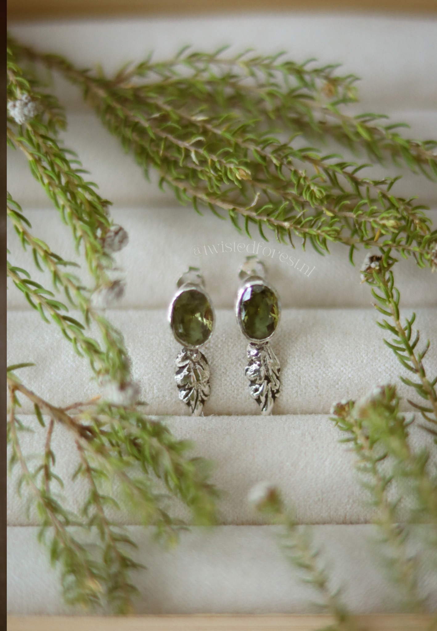 Peridot Oak Leaf Stud Earrings