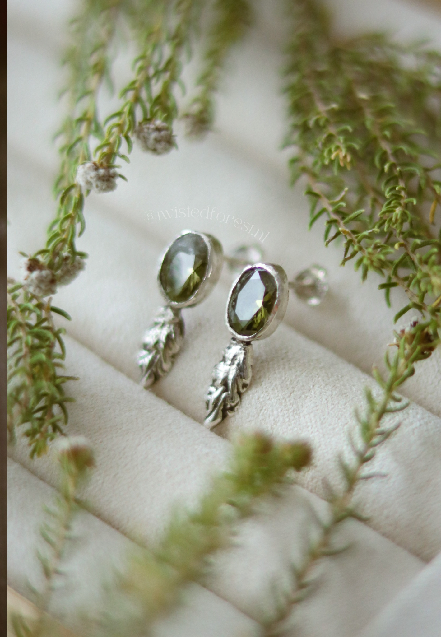 Peridot Oak Leaf Stud Earrings