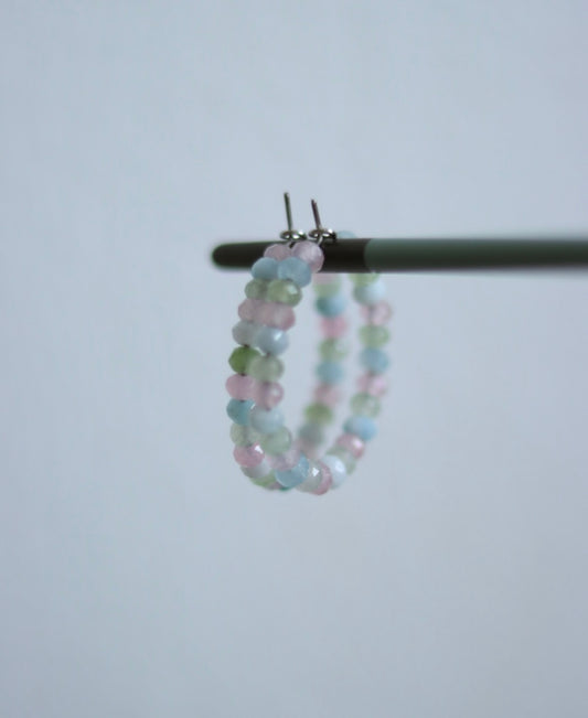 ‘Gabrielle’ Rose Quartz, Aquamarine & Aventurine Gemstone Hoops