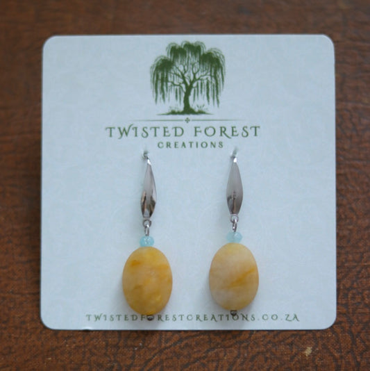 ‘Lucretia’ Yellow Jade & Aquamarine Gemstone Earrings
