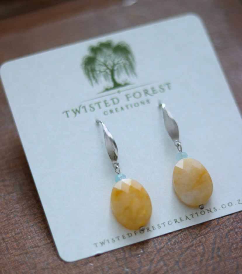 ‘Lucretia’ Yellow Jade & Aquamarine Gemstone Earrings