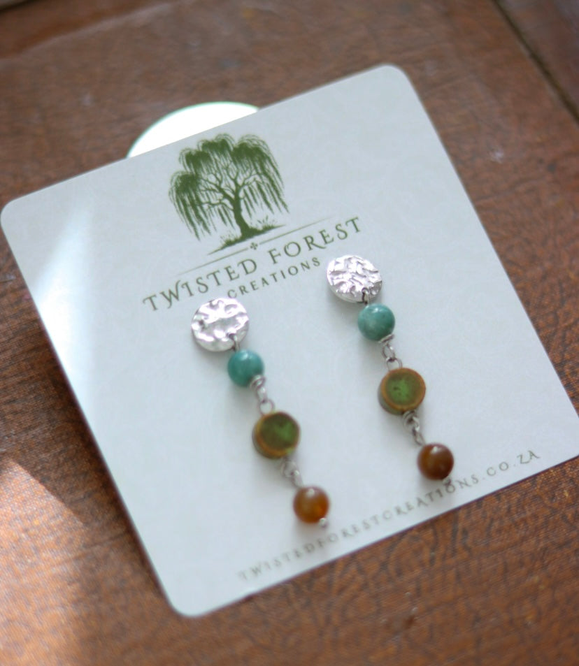 ‘Willow’ Agate Gemstone & Ceramic Earrings